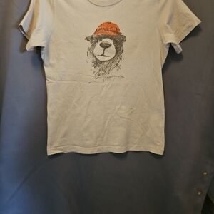 mont*bell Tshirt Womens Asian Size L (Small/Med US)Beige Orange Brown Bear Face